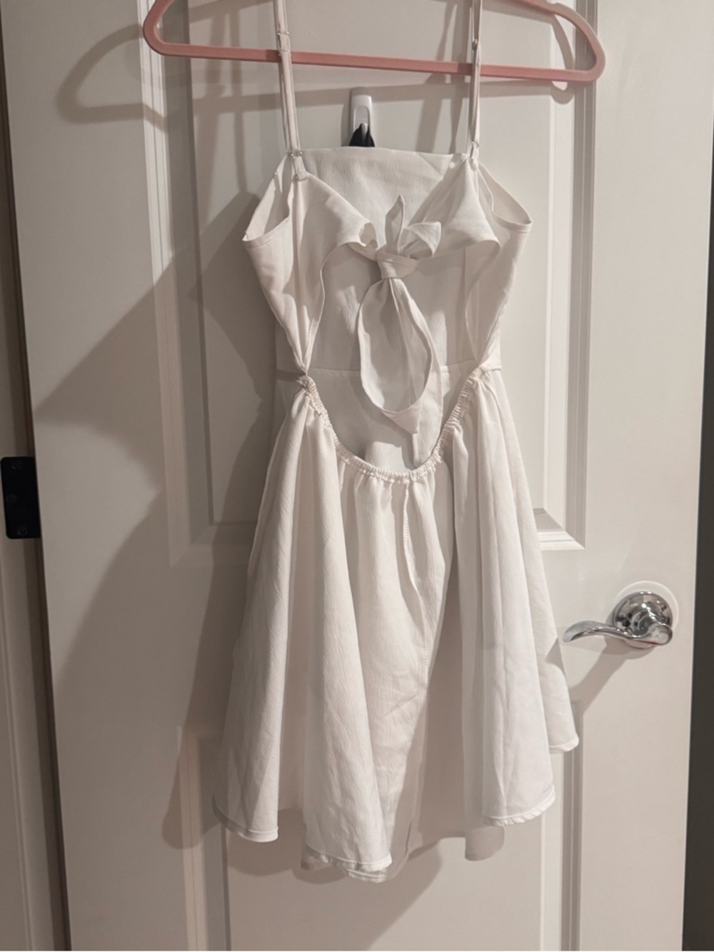 White Ruffle Spaghetti-Strap Mini Dress - Picture 4 of 9